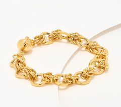 UltraFine 950 18K Gold Plated Silver Circle Link Bracelet with Magnetic Clasp 7" Fit