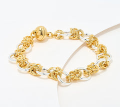 UltraFine 950 18K Two-Tone Silver Circle Link Bracelet with Magnetic Clasp 7-1/2" Fit