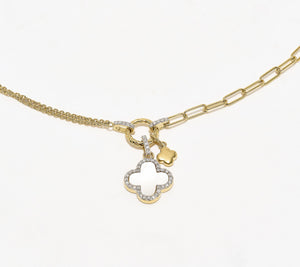 Affinity 0.27cttw Diamond MOP Clover Necklace 925 Silver 18”