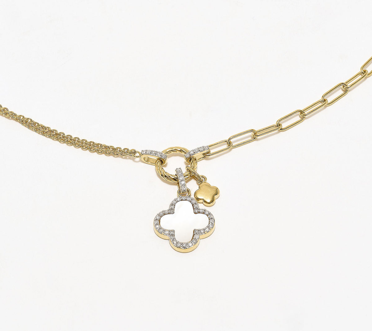 Affinity 0.27cttw Diamond MOP Clover Necklace 925 Silver 18”