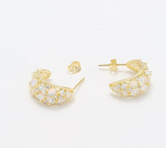 Diamonique Gold Clad Sterling Silver Huggie Hoop Earrings with Opal