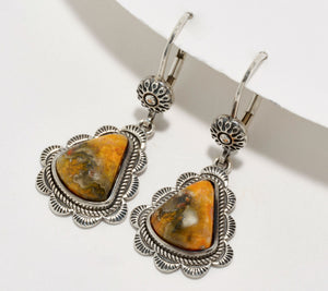 American West Sterling Silver Triangle Gemstone & Scallop Earrings