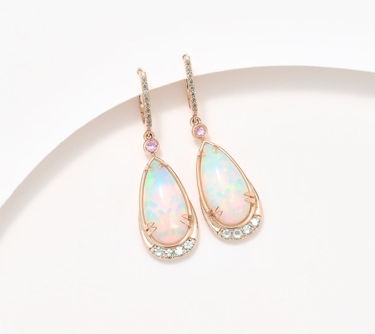 Gem Discoverer 6ct Pear Ethopian Opal Earrings, 14K Rose Gold