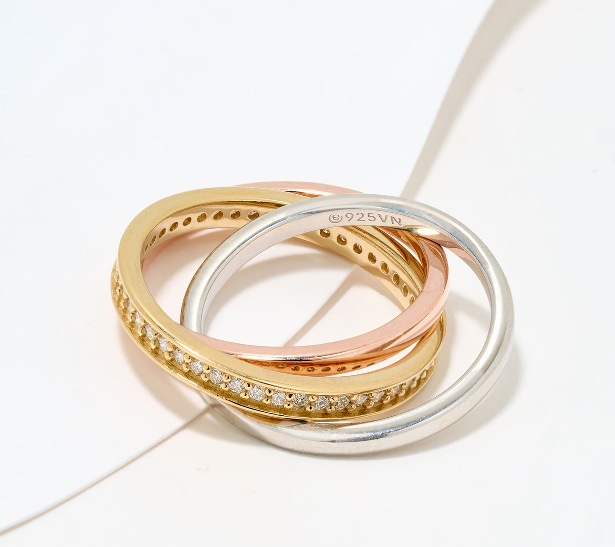 Fire Light Sterling Silver Tri-color Lab Grown Diamond Rolling Ring, Size 10