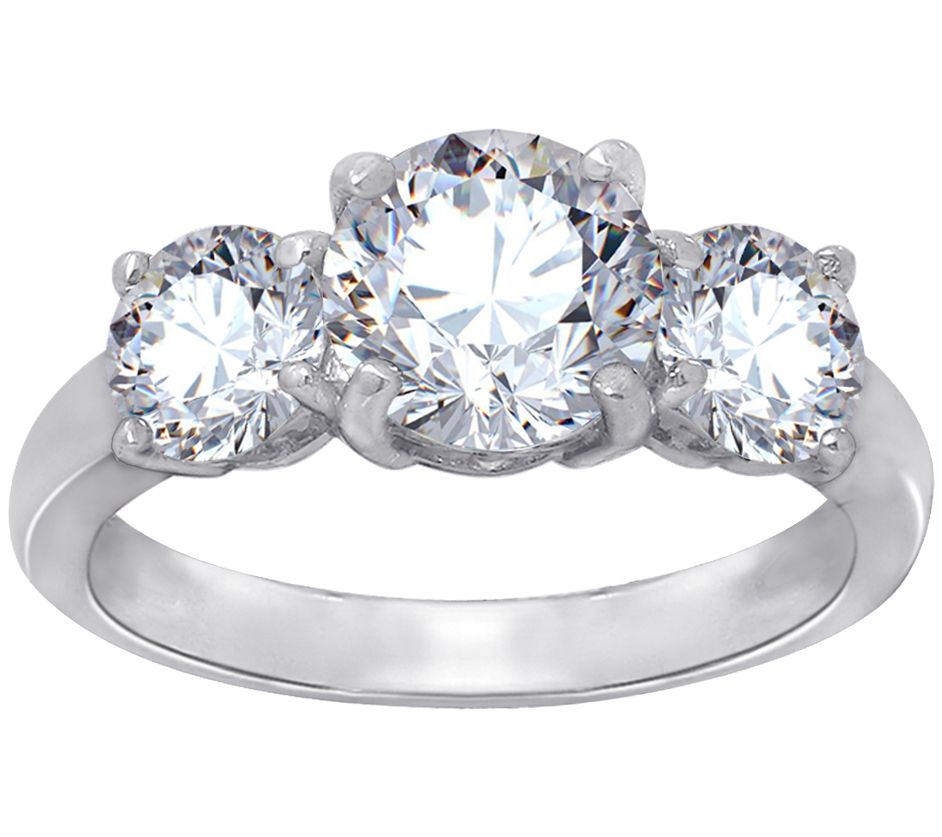 Diamonique Sterling Silver Round 3-Stone Ring, Size 6