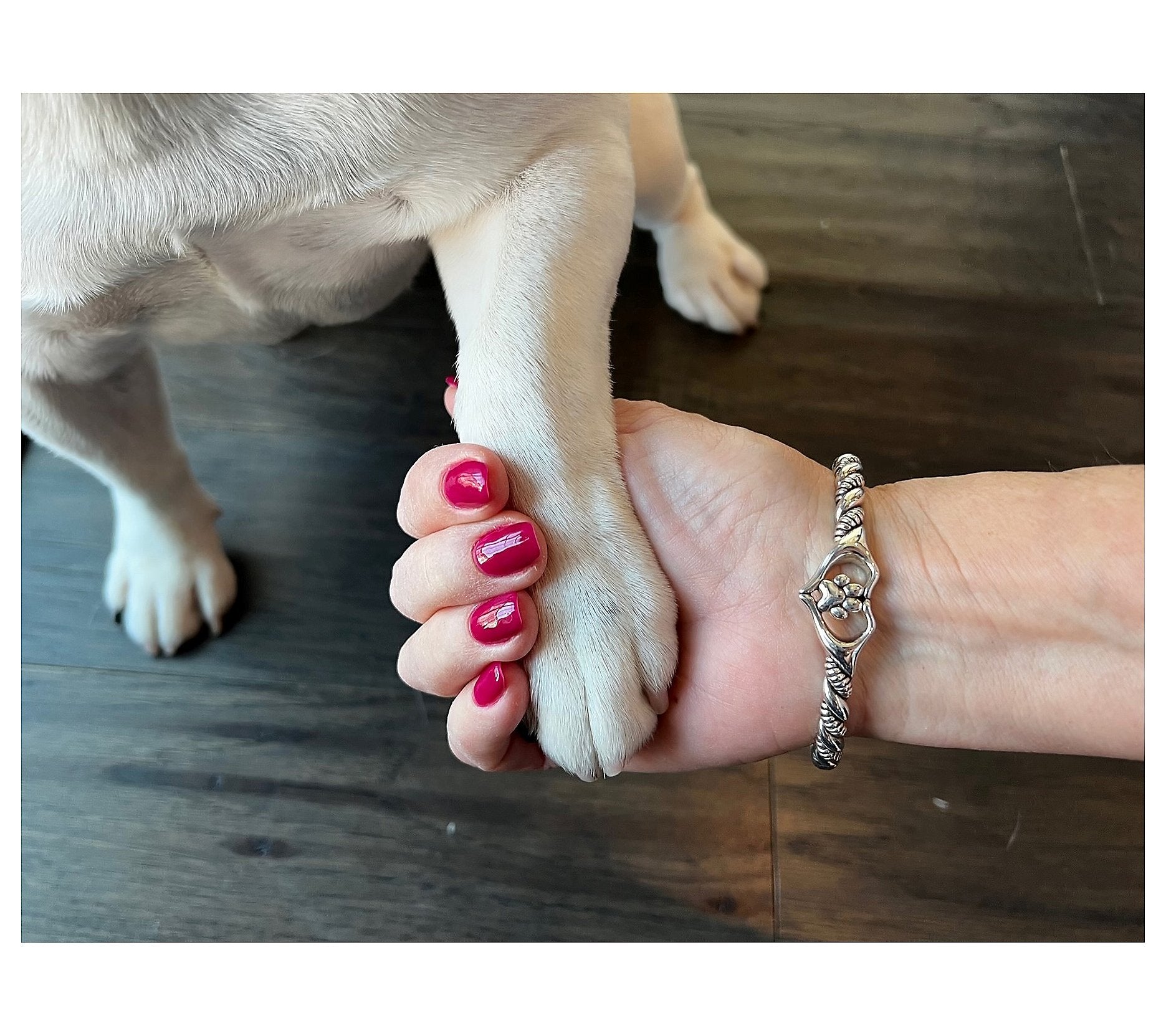JAI Sterling Silver Heart design Paw Print Cuff Bracelet, 8-1/4"