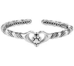JAI Sterling Silver Heart design Paw Print Cuff Bracelet, 8-1/4"