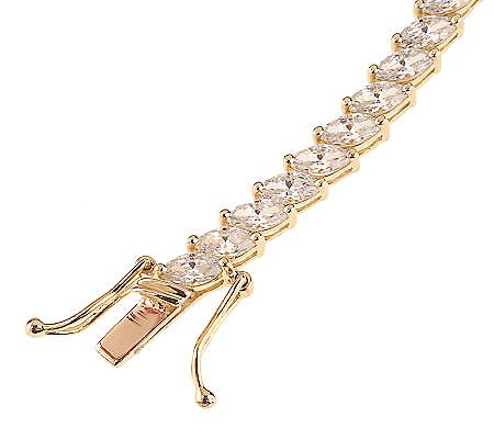 Diamonique 7.65 ct tw 6-1/2" Marquise Tennis Bracelet 14K Gold