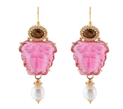 Tagliamonte Sterling Silver 18K Gold Plated  Venetian Cameo Pink Medusa Earrings