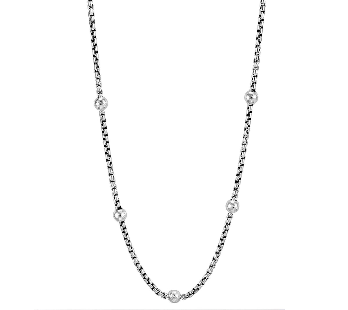JAI Sterling Silver Station 3.7mm Box Chain 24"Necklace, 34g