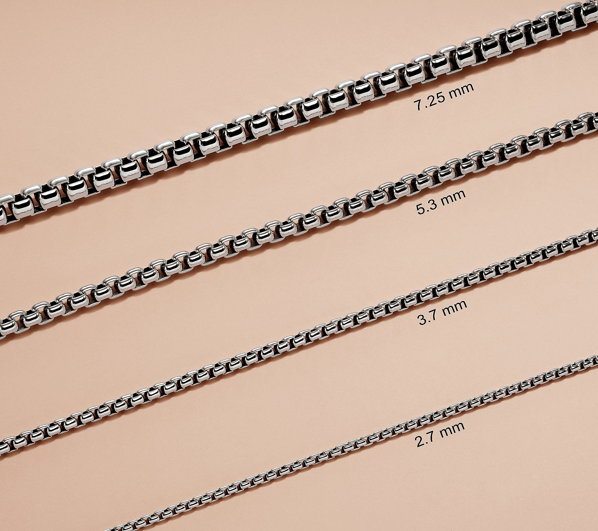 JAI Sterling Silver Station 3.7mm Box Chain 24"Necklace, 34g