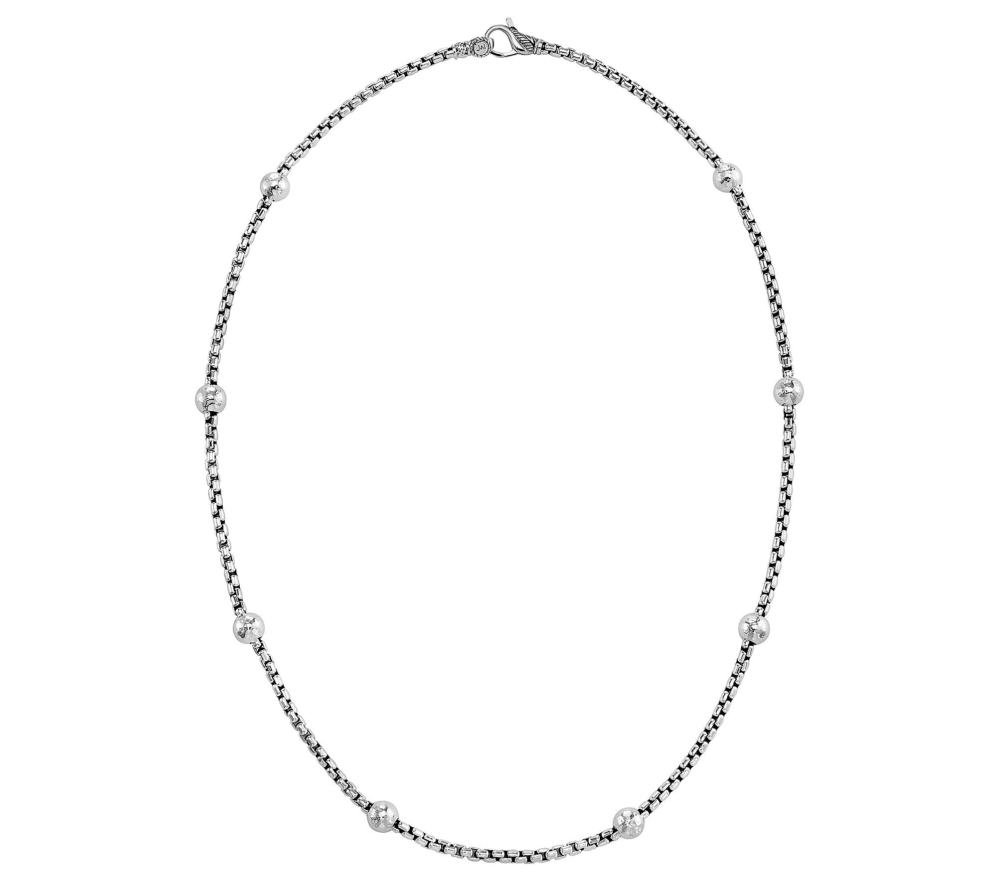 JAI Sterling Silver Station 3.7mm Box Chain 24"Necklace, 34g