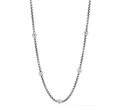 JAI Sterling Silver Station 3.7mm Box Chain 24"Necklace, 34g