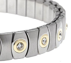 Diamonique Stainless Steel and 14K Gold Stretch Bracelet, Average