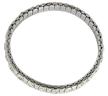 Diamonique Stainless Steel and 14K Gold Stretch Bracelet, Average