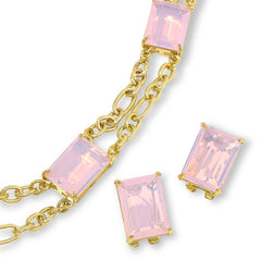 Heidi Daus "In Vogue" Glass & Crystal Necklace and Earring Set, Pink