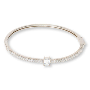 Absolute Sterling Silver Emerald Cut Solitaire Hinged Bangle Bracelet, 6-3/4"