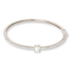 Absolute Sterling Silver Emerald Cut Solitaire Hinged Bangle Bracelet, 6-3/4"