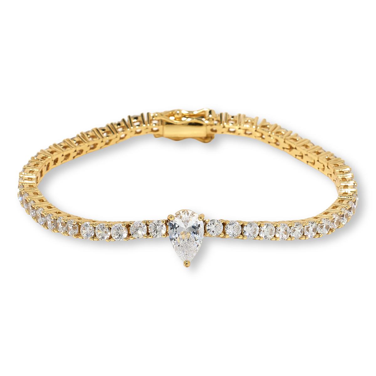 Absolute Sterling Silver Diamond CZ Pear Solitaire Line Bracelet, 7-1/4"