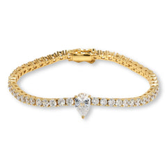 Absolute Sterling Silver Diamond CZ Pear Solitaire Line Bracelet, 7-1/4"