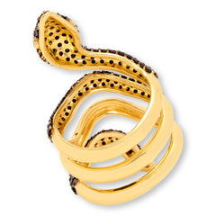 Rarities 22K Gold-Plated Snake Wrap Ring 2.28ctw Black Spinel, Size 7