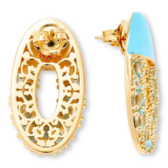 Rarities Blue Topaz and White Zircon Baby Blue Enamel Oval Earrings