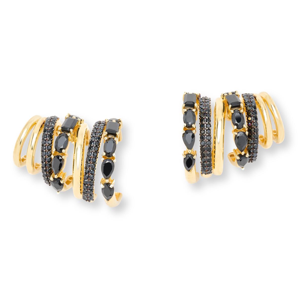 Rarities 22k Gold-Plated Sterling Silver Black Spinel Cuff Earrings, Pierced