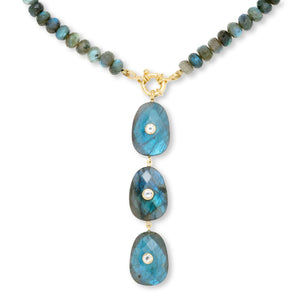 Rarities Gold-Plated Natural Labradorite & White Zircon Drop Necklace, 24"