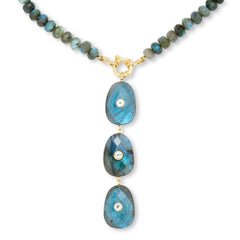 Rarities Gold-Plated Natural Labradorite & White Zircon Drop Necklace, 24"