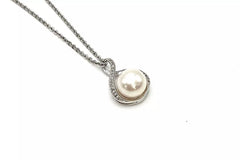 Honora Sterling Silver Solitaire Pearl & Cubic Zirconia Necklace. 18"