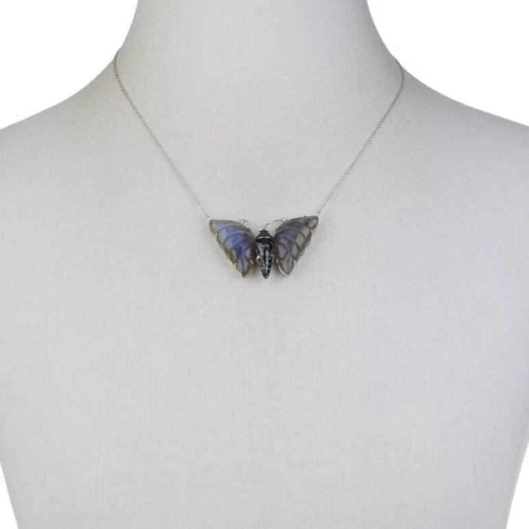 Colleen Lopez Sterling Silver Carved Labradorite Butterfly Necklace 18"