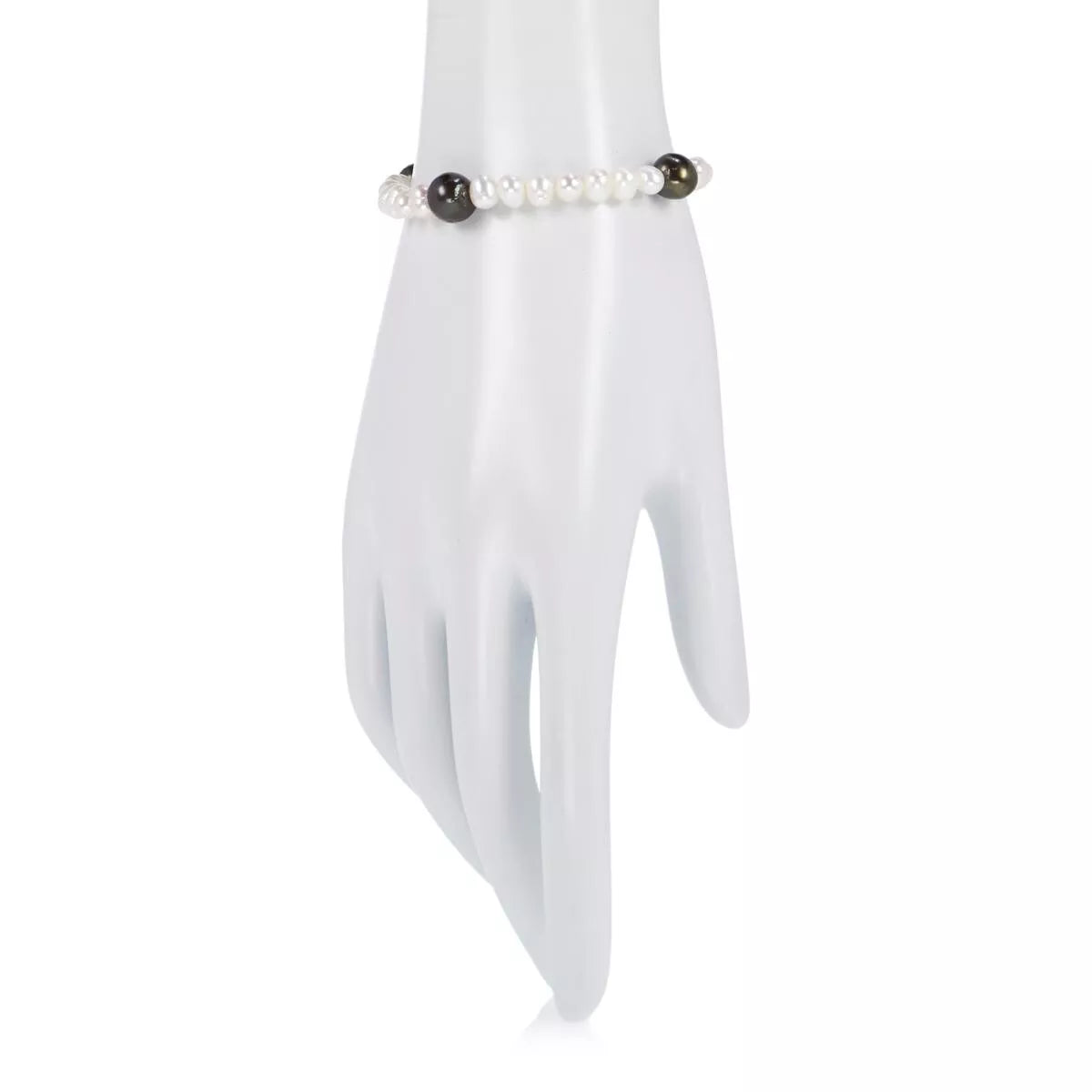 Imperial Pearls Sterling Peacock & White Cultured Pearl Station Bracelet. 6-3/4"