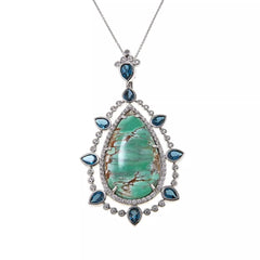 Rarities Sterling Silver Pear-cut Variscite & London Blue Topaz Accents Pendant, 2-1/2"