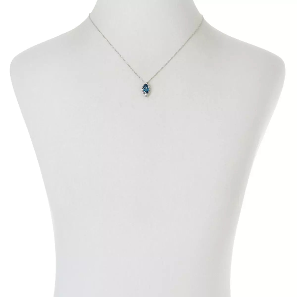 Colleen Lopez Sterling Silver Marquise London Blue Topaz Pendant Necklace. 18"