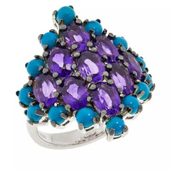 Anillo de plata de ley con racimo de turquesa y amatista de Colleen Lopez, talla 6