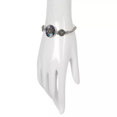 Pulsera Bali RoManse de plata de ley con nácar y flor de abulón. 16,7 cm