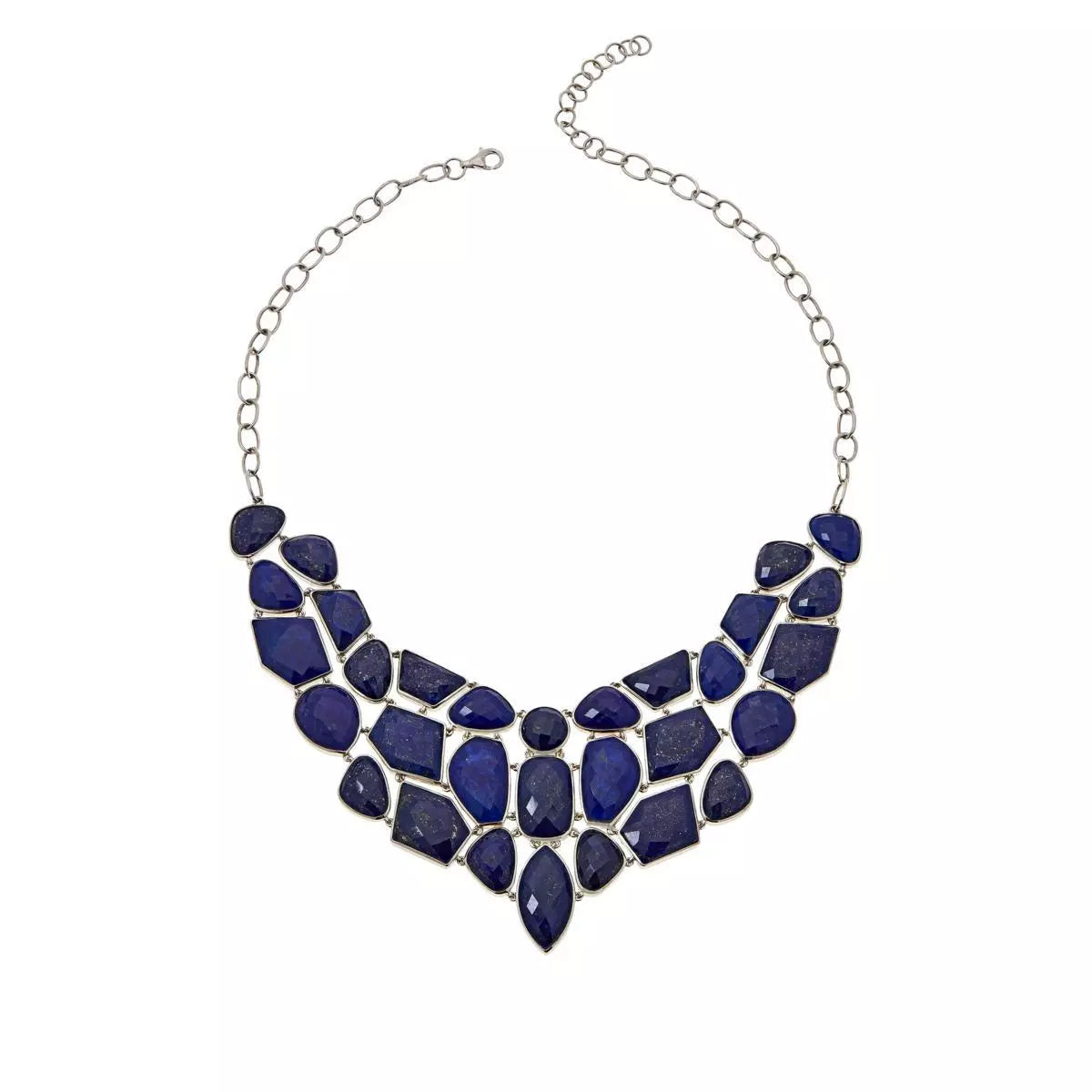 Rarities Sterling Silver Platinum-Plated Natural Lapis Bib Necklace 18"
