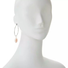 Elle Sterling Silver Oval Hoop & Pink Shell Drop Earrings. 2-1/2"