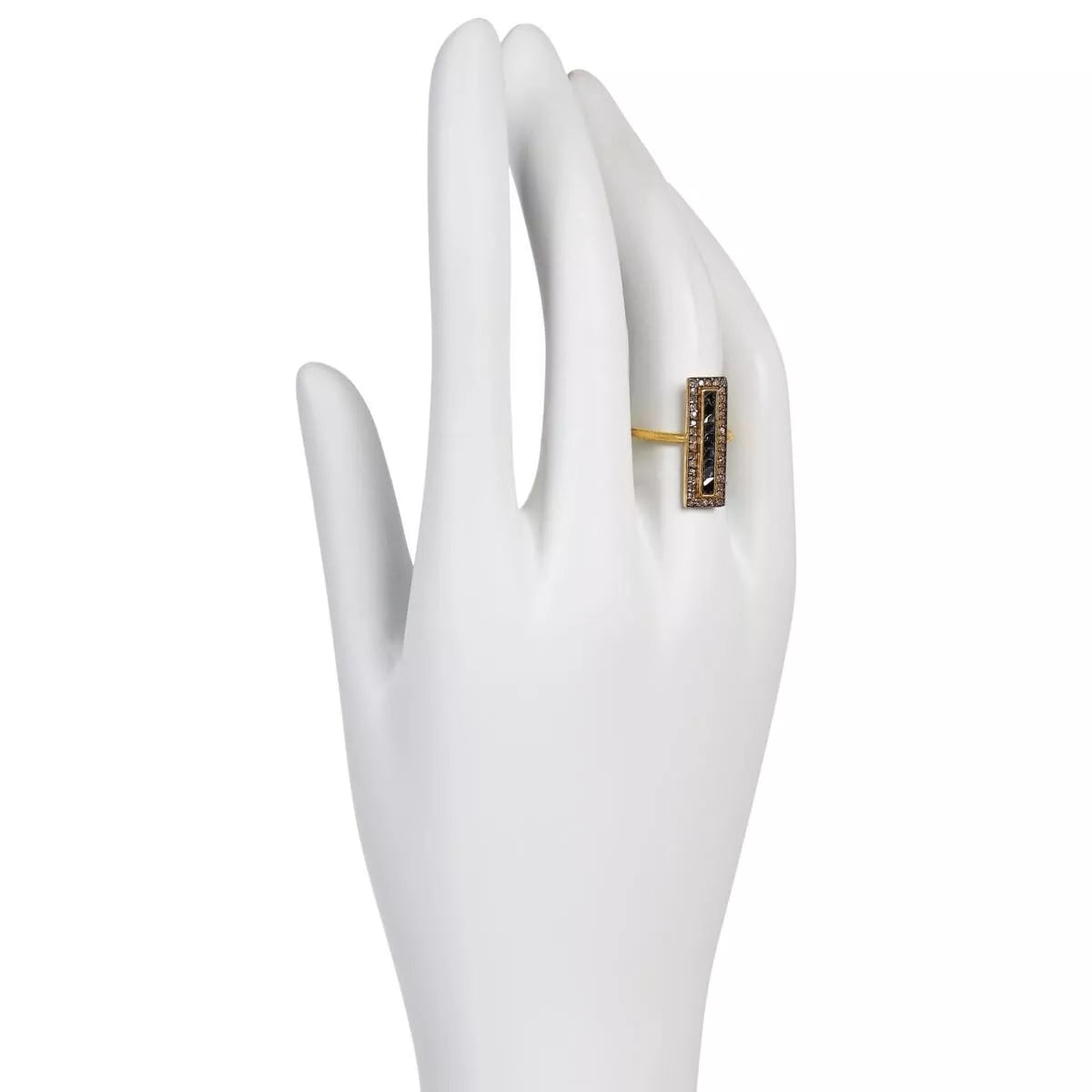 Joya Sterling Silver Goldclad White Polki Diamond Deco Hammered Ring, Size 8