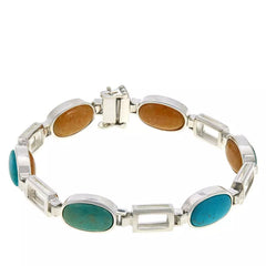 Pulsera reversible Jay King de plata esterlina con turquesa y ámbar color caramelo, 16,7 cm