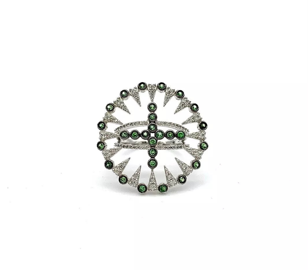 Rarities Sterling Silver Tsavorite & White Zircon Open Design Ring Size 7