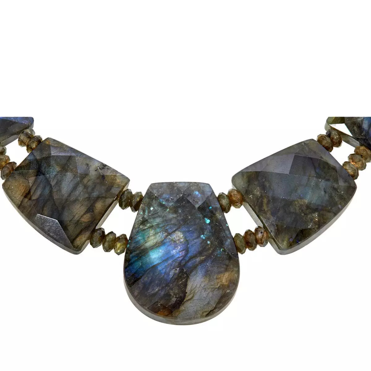 Collar Jay King estilo babero de labradorita gris en plata esterlina. 45 cm