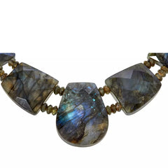 Collar Jay King estilo babero de labradorita gris en plata esterlina. 45 cm