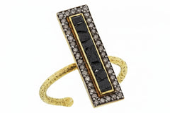 Joya Sterling Silver Goldclad Black Polki Diamond Deco Hammered Ring, Size 7