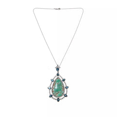 Rarities Sterling Silver Pear-cut Variscite & London Blue Topaz Accents Pendant, 2-1/2"