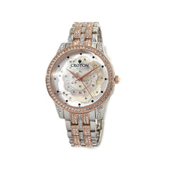 Croton 2-Tone Rose & Silver Mother-Of-Pearl Floral Dial Bracelet Watch Hsn $189