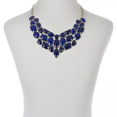 Rarities Sterling Silver Platinum-Plated Natural Lapis Bib Necklace 18"