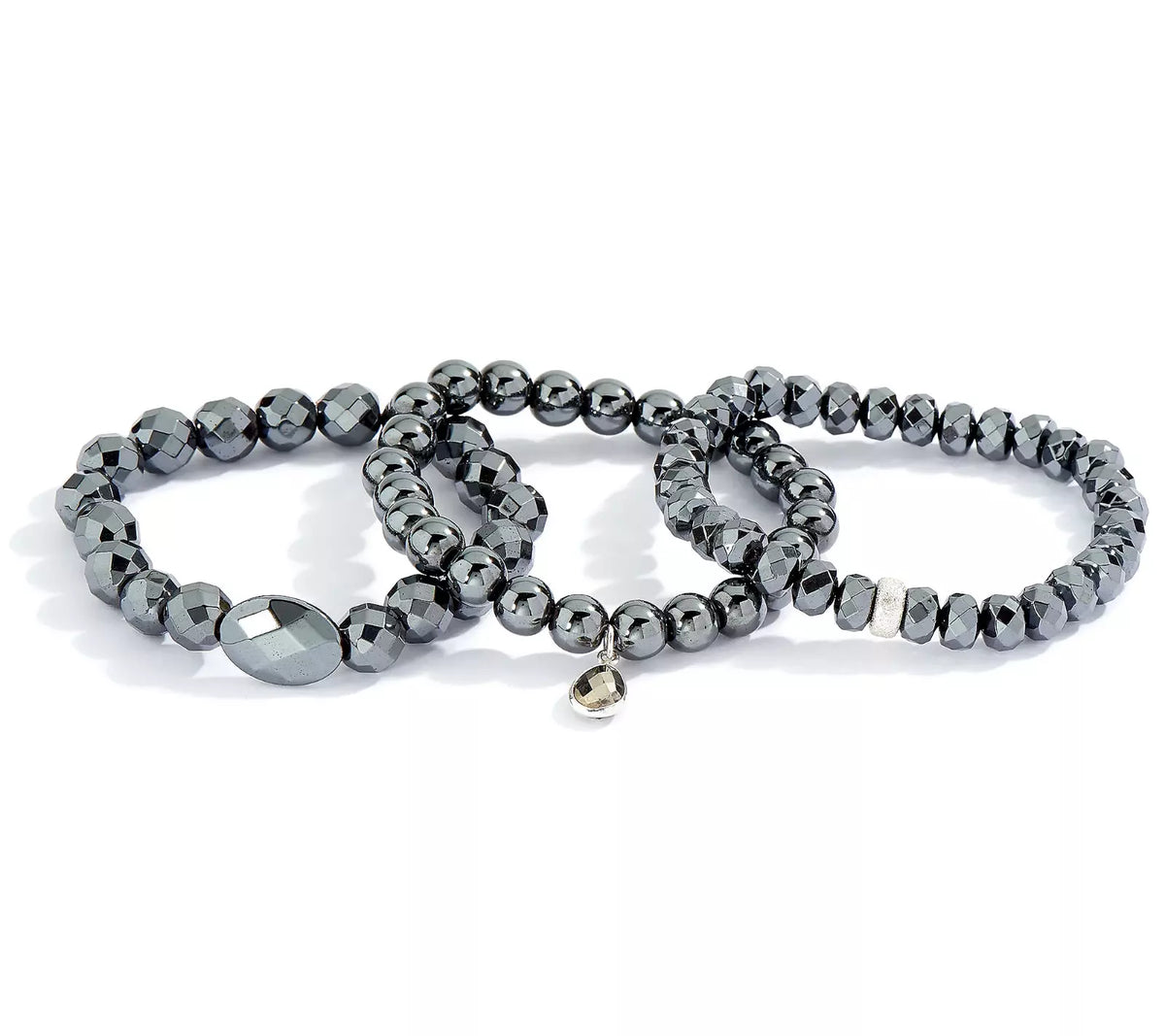 Dee Berkley Set of Three Hematite Bracelets, 7-1/4" Fit