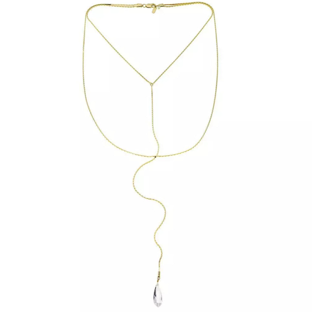 Herkimer Mines Sterling Silver Goldclad "Diamond" Quartz Fancy Cut  Y-Necklace, 16"