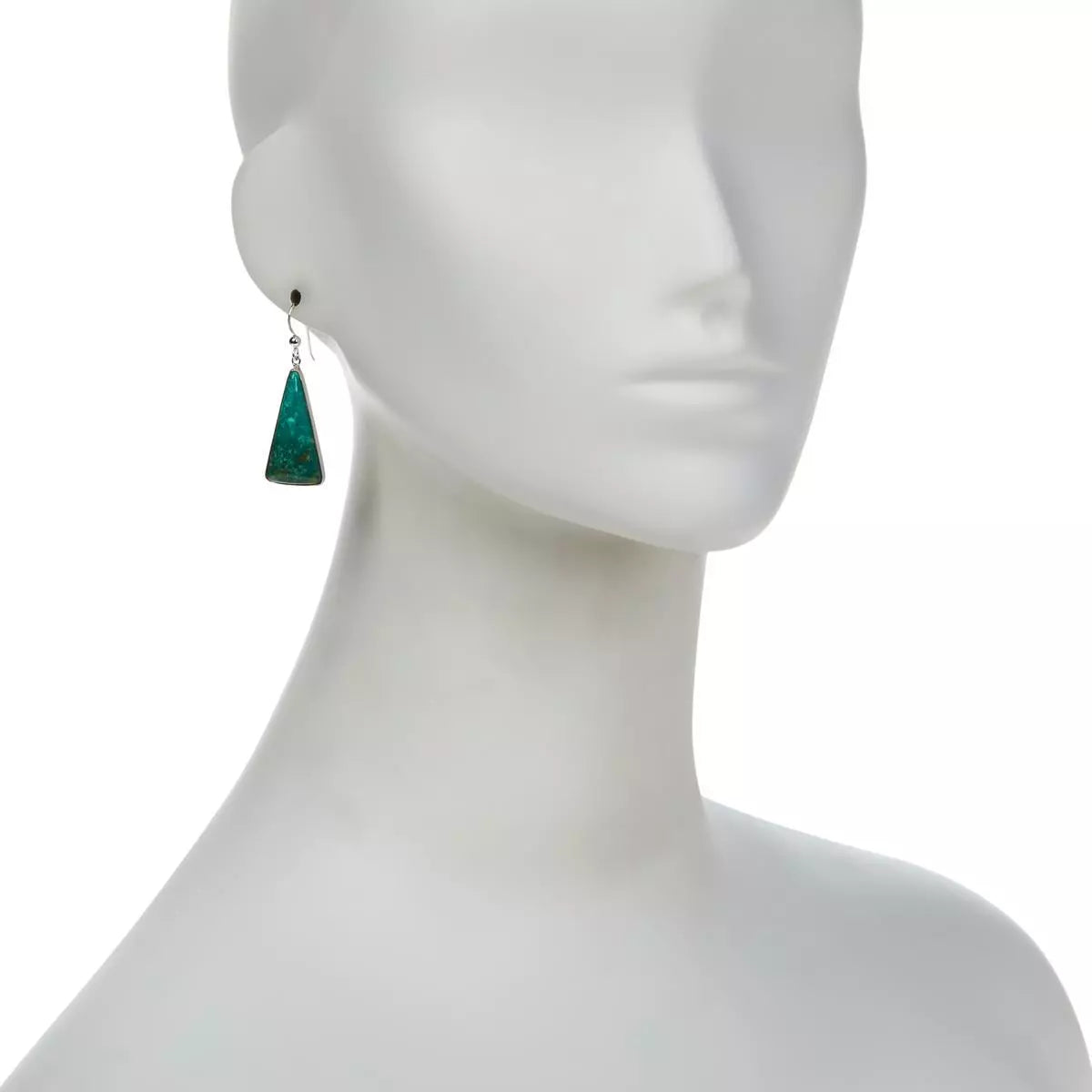 Jay King Sterling Silver Green Turquoise Triangle Drop Earrings. 1"